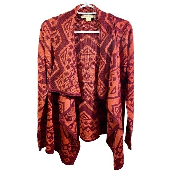 Staring at Stars Tribal Aztec Open Front Waterfall Red Orange Sweater S - Picture 1 of 8